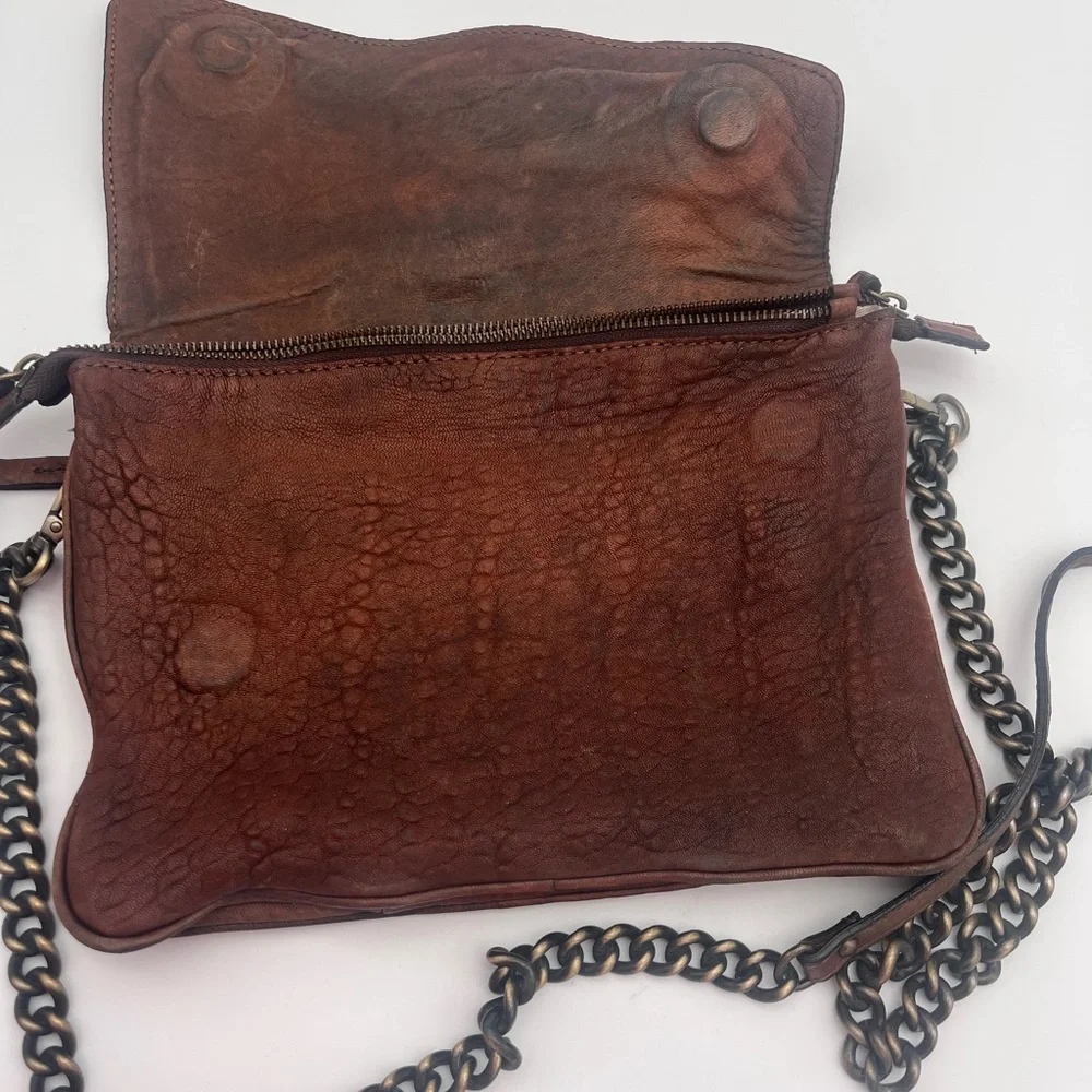 Maxon soft Brown Italian Leather Crossbody Bag chain Strap multi pockets purse - Picture 2 of 10